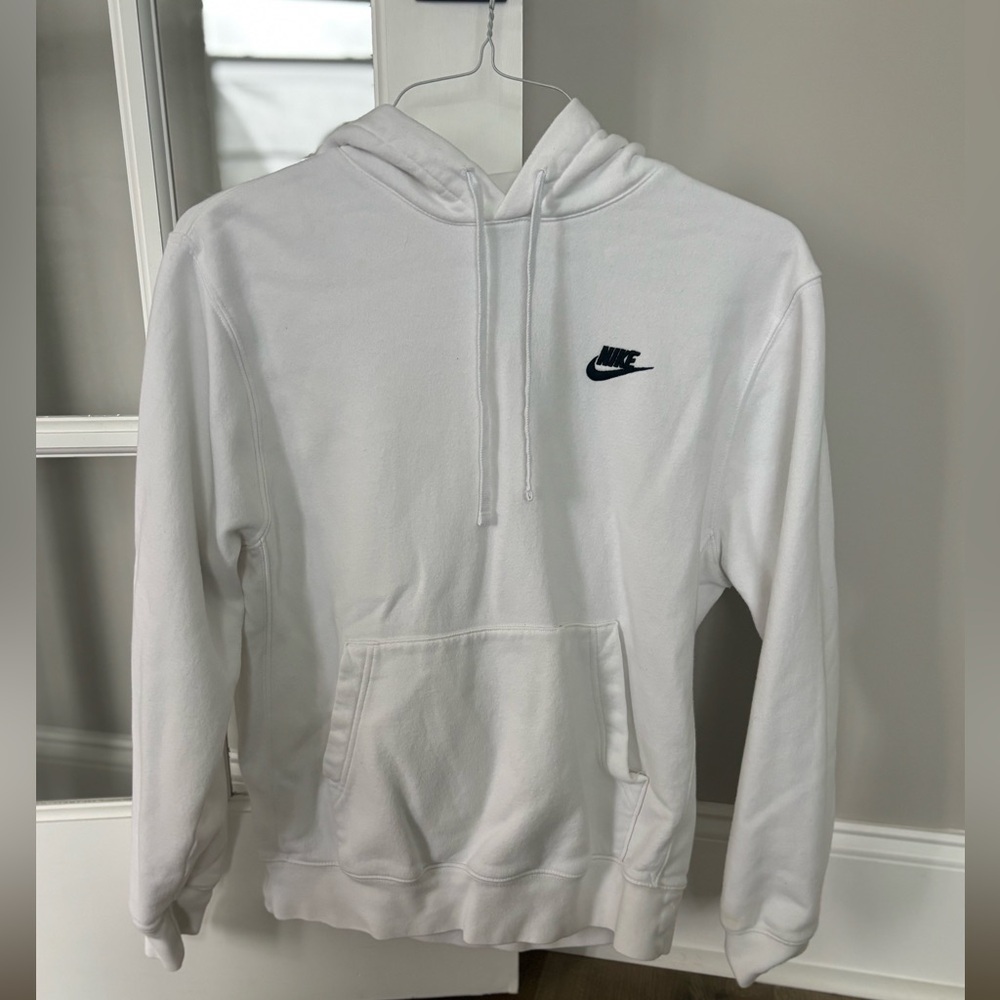 Nike Men's White Hoodie with Black Logo